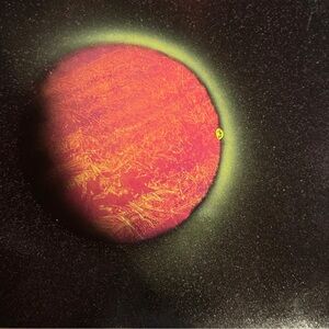 Pink and yellow planet painting